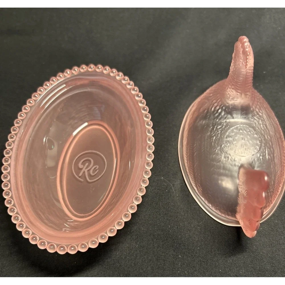 Satin Pink Hen On Nest By Rose's Closet, W/ Box & Sticker, Real Glass Hen CG25